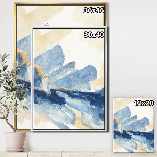 Designart - Metallic Gold Indigo I - Modern Glam Canvas in Gold Frame